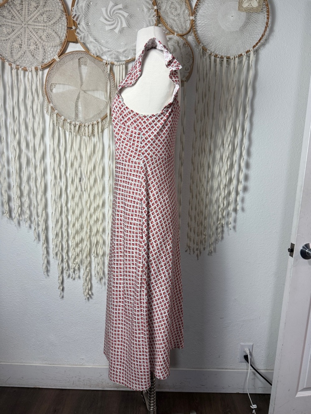 Boden Frill Detail Jersey Midi Dress Red Orange Mini Floral Print Flutter Sleeve - Picture 6 of 14